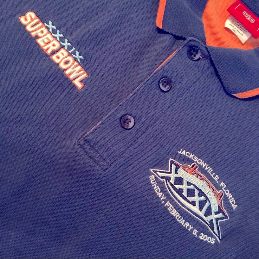 Super Bowl NFL polo shirt XXXIX 39 2005 blue short sleeve Patriot Eagle football - Picture 3 of 8